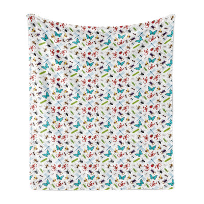Ambesonne Animals Fleece Throw Blanket Colorful Insects Bugs Multicolor