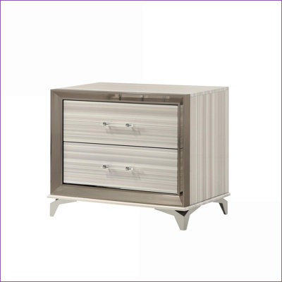 White Modern Nightstand with 2 Drawers &amp; Built-In LED
