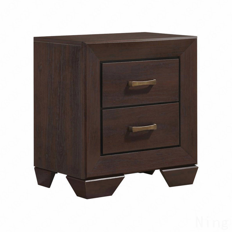 Table de chevet en MDF avec 2 tiroirs au fini cacao foncé