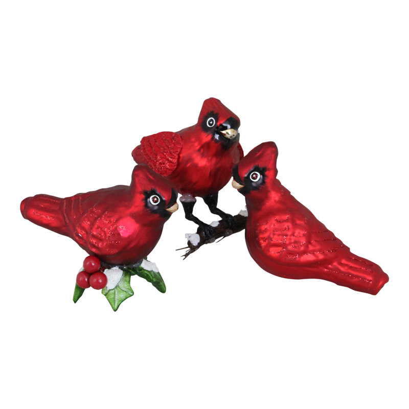 3ct Red and Black Cardinal Birds Christmas Figurine Ornaments 9"