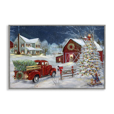 «Snowy Winter Farmhouse», art de la giclée encadrée par Ruane Manning