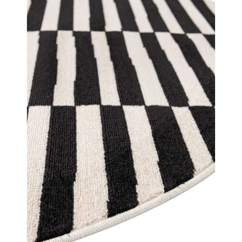 Arzilla Striped Area Rug, Round 3'7", Black