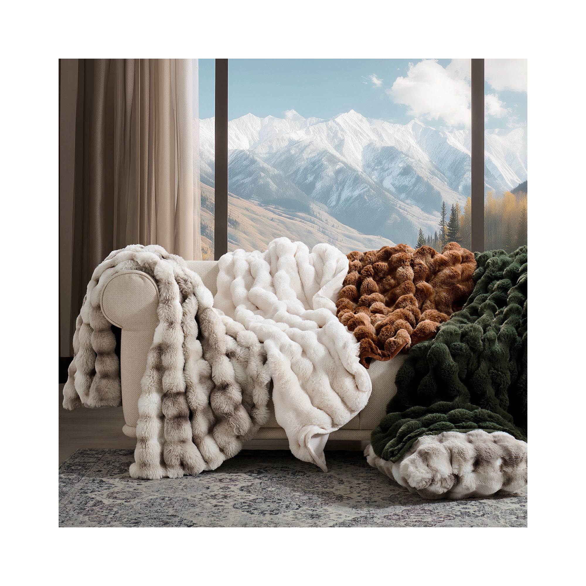 Ridgeline Faux Fur Throw Blanket, Light Gray, 90" L x 80" W