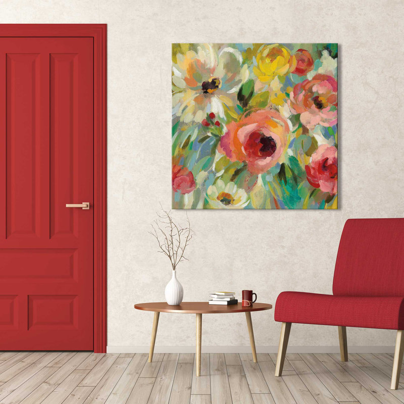 «Vivid Coral Floral I I», reproduction d'art, Toile tendue, H 24 po x l 24 po x P 1,5 po