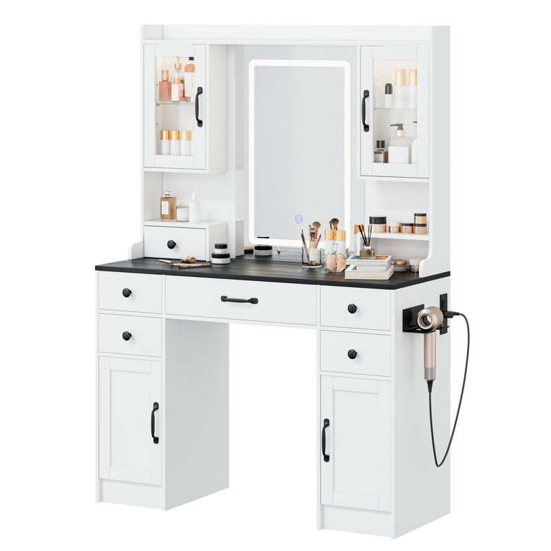 Meuble-lavabo avec lumière réglable 3 couleurs et miroir haute définition