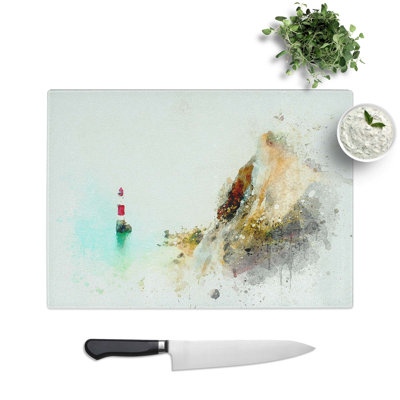 Glass Lighthouse by The Coast in Abstract Chopping Board