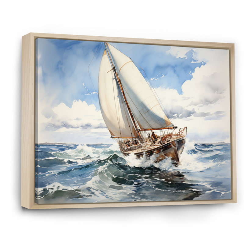 Voilier dans le vent I, Cadre naturel flottant, H 12 po x l 20 po x P 1 po