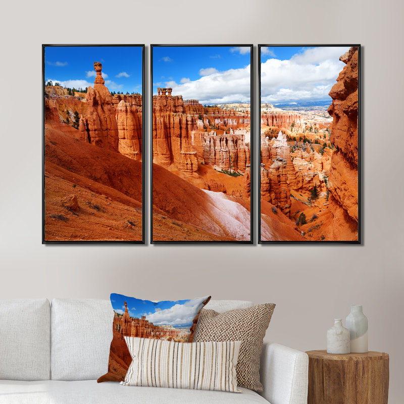 «Sandstone Hoodoos In Bryce Canyon», ensemble de 3 toiles encadrées, L 36 po x H 28 po, Cadre noir
