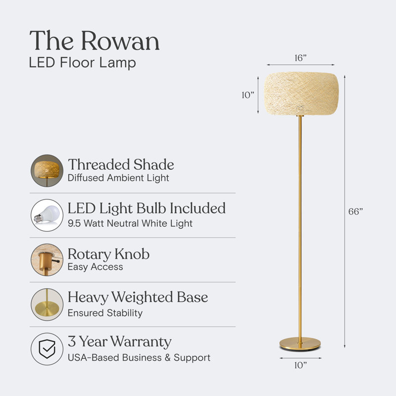 Rowan 66 in. Mid-Century Modern LED Energy Efficient Floor Lamp with Drum Shade