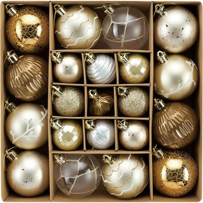 Décorations de Noël Laquain, ensemble de décorations d'arbre de Noël en cuivre doré 21 carats, boules suspendues incassables pour arbre de Noël, ornements de Noël en vrac pour la décoration de table