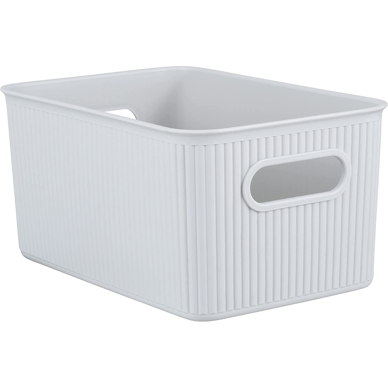 Superio Ribbed Collection - Decorative Plastic Lidded Home Storage Bins  Organizer Baskets, X-Large White (2 Pack - 22 Liter) Stackable Container  Box