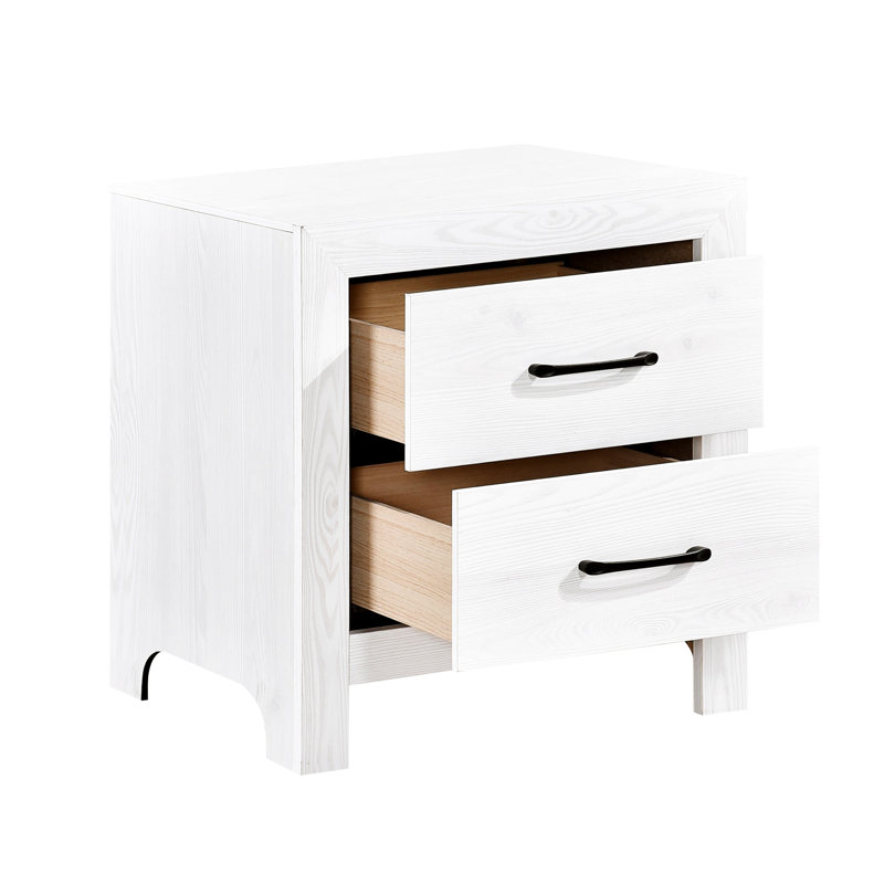 Table de chevet blanche avec 2 tiroirs et glissières centrales en métal