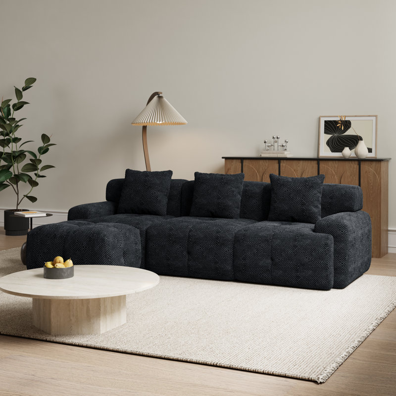 Fully Compressed Foam Sectional Sofa, Charcoal
