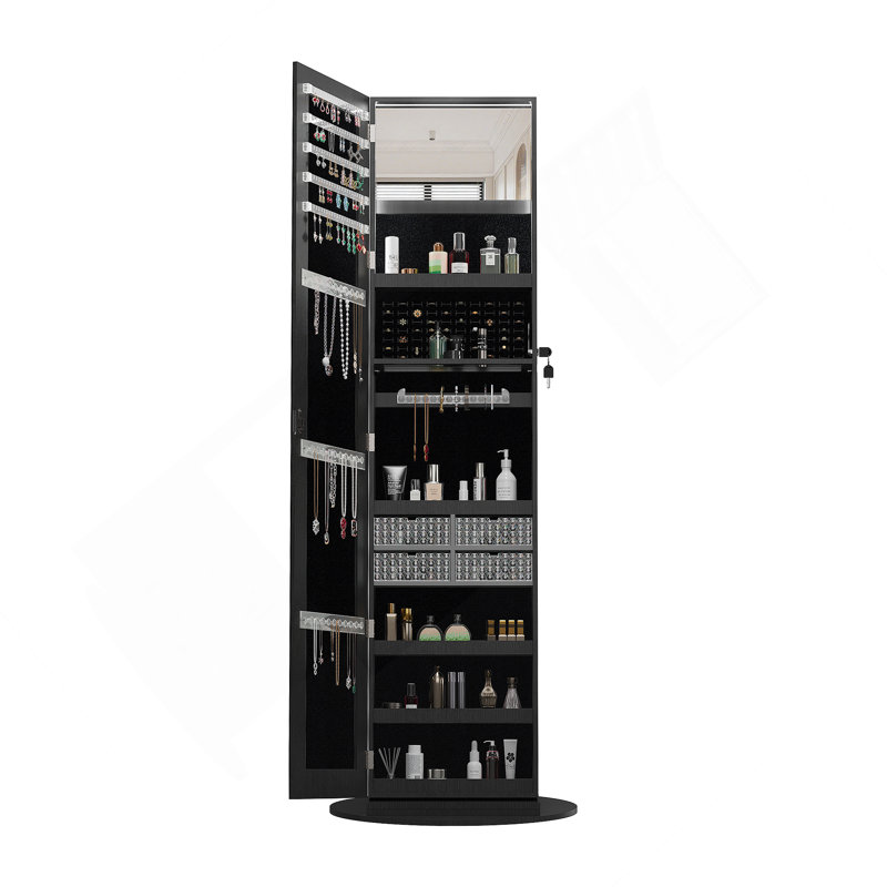 360°Swivel Jewelry Cabinet With Full Length Mirro, Black