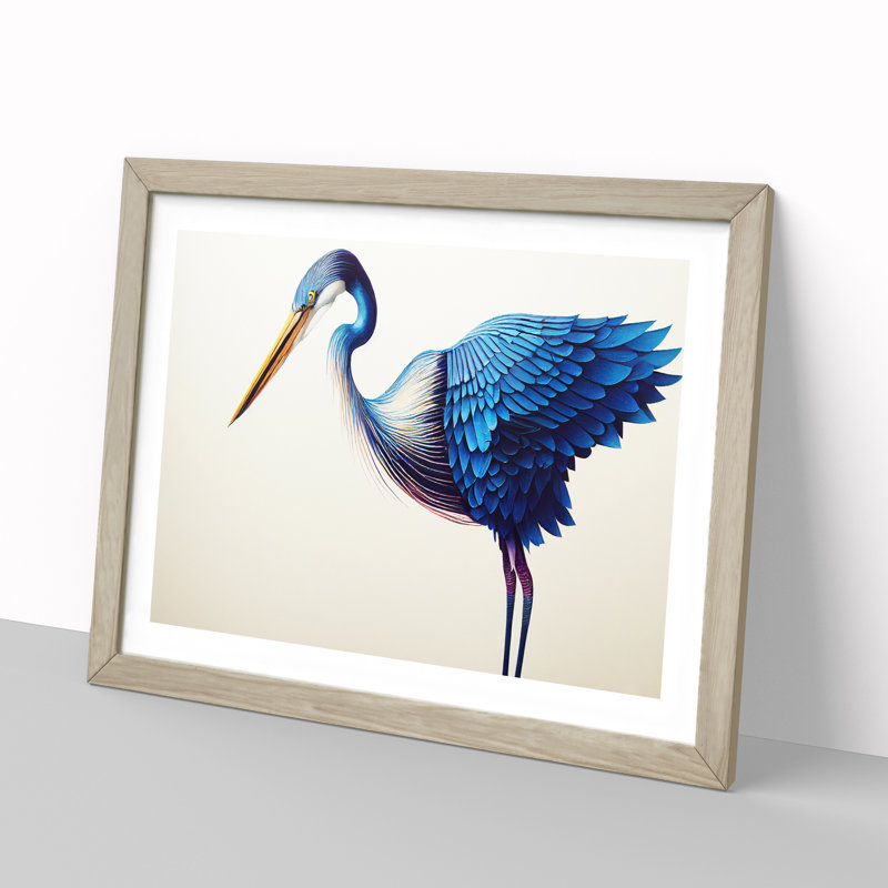 Heavenly Heron Bird - Single Picture Frame Print, 34cm H x 46cm W x 2cm D, Oak