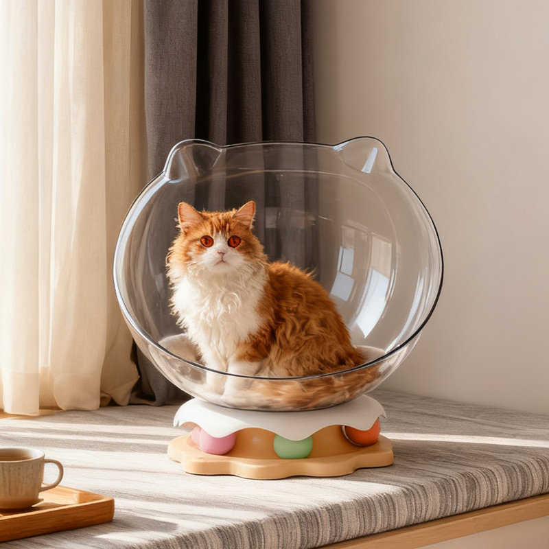 Cozy Acrylic Space Capsule Cat Bed