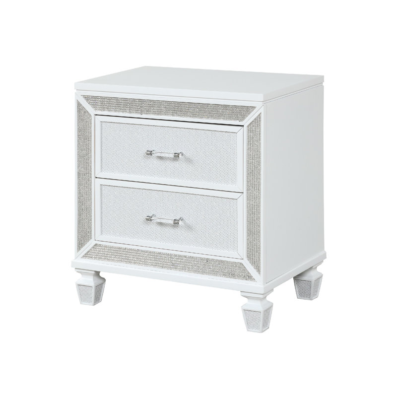 Table de chevet blanche 2 avec glissière en métal et rangement spacieux pour la chambre à coucher 2 poignées contemporaines