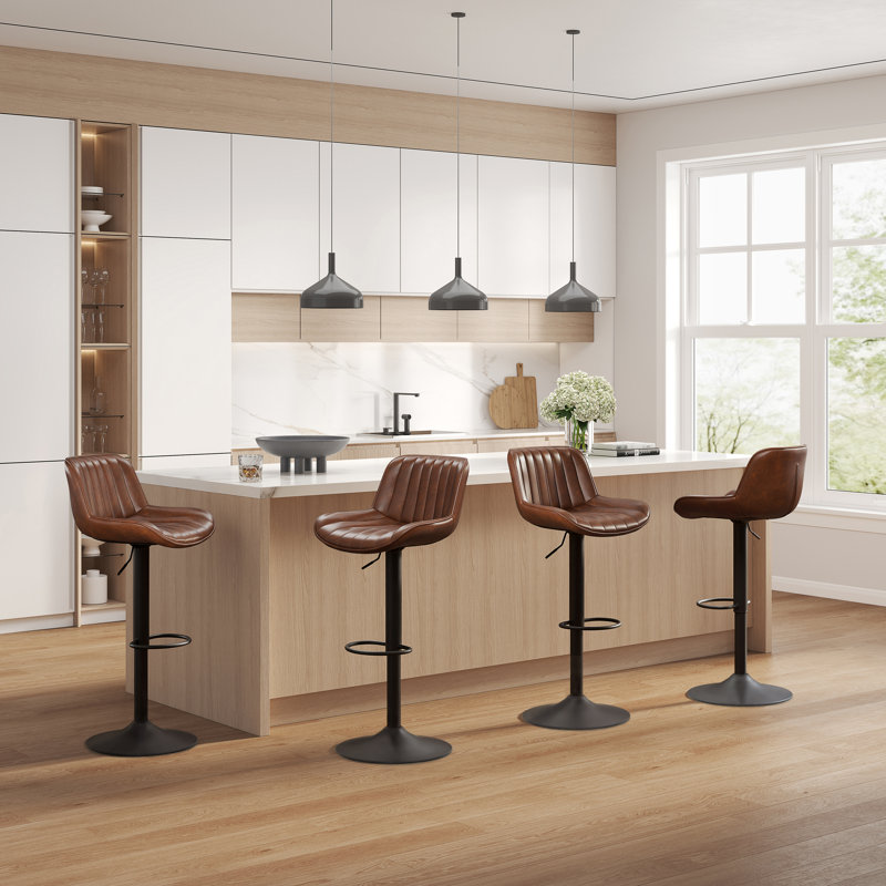Adjustable Height Swivel Bar Stool, Cognac/Black
