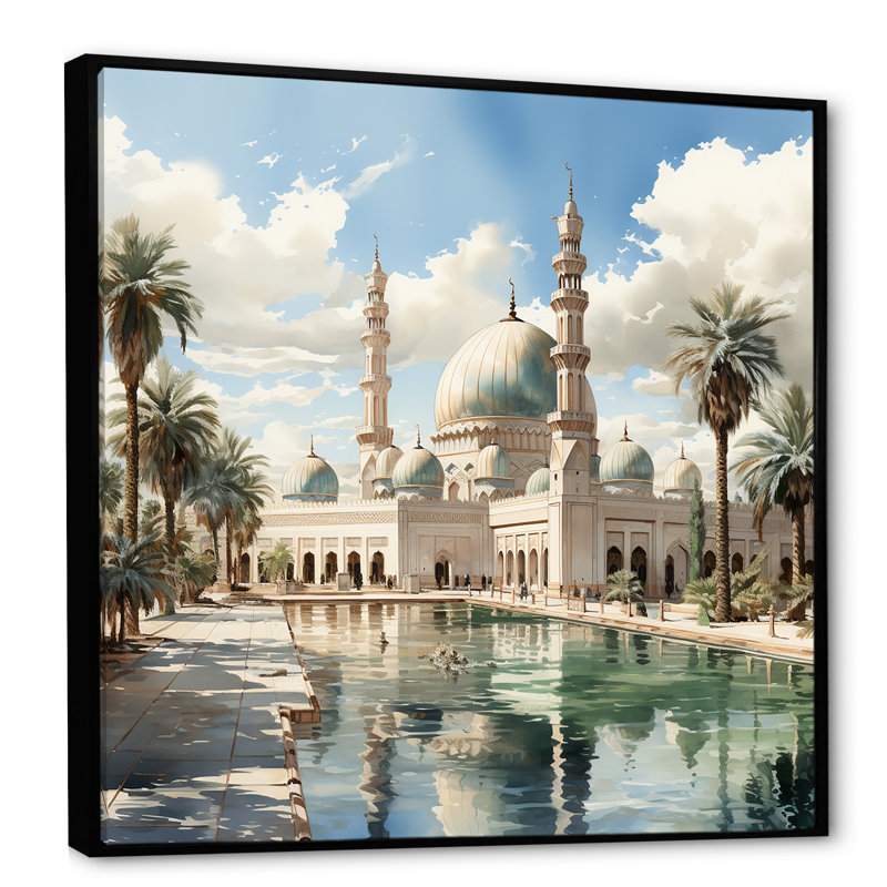 White Emirates Islam Sheikh Zayed Mosque I - Islam Wall Art, Black Floater Framed, 30" H x 30" W x 1.5" D