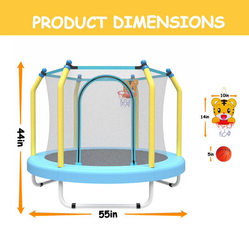 Trampoline pour tout-petits trampoline pour enfants intérieur et extérieur avec panier de basketball, Bleu