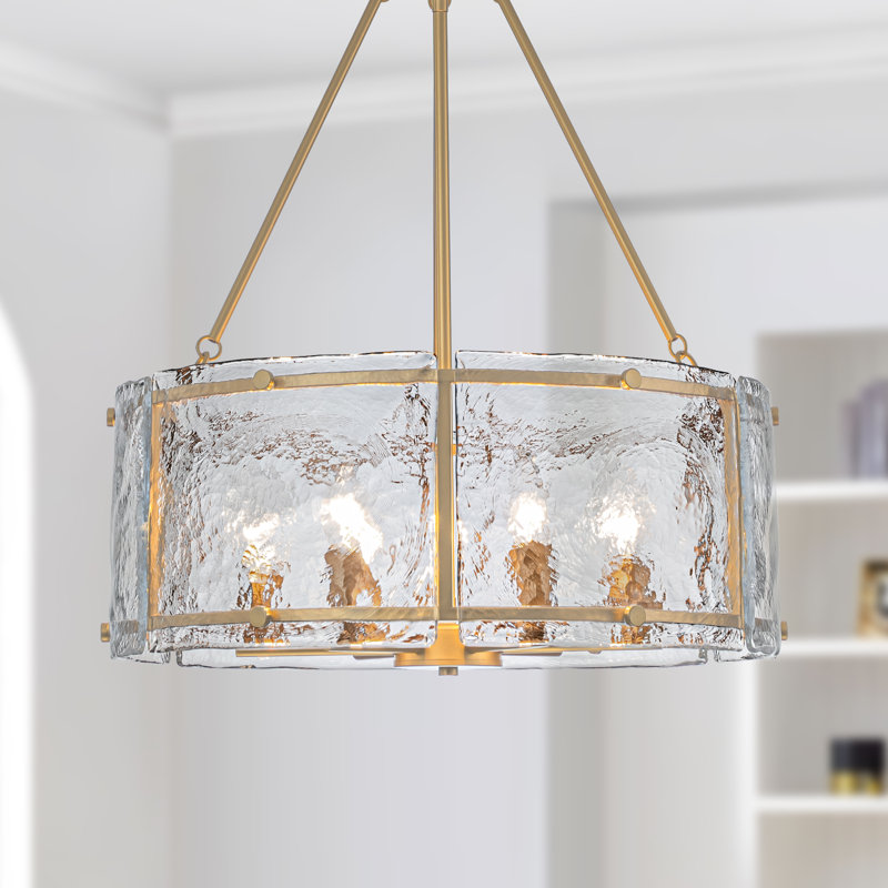 Lustre tambour en verre 6 lumières, Doré