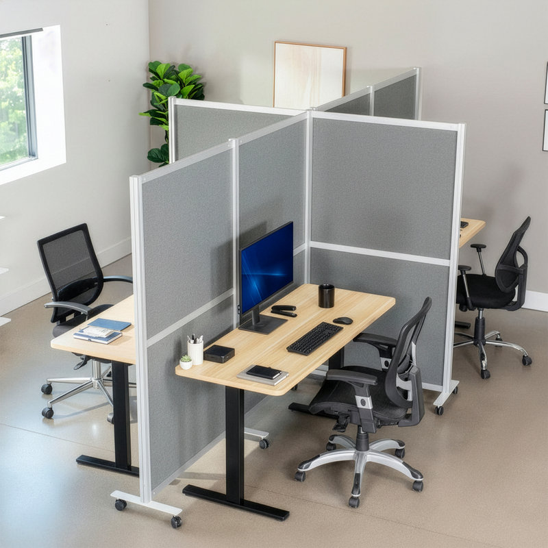 Système mural modulaire mobile VIVO, 2 panneaux en PET, séparateurs de bureau sur roulettes