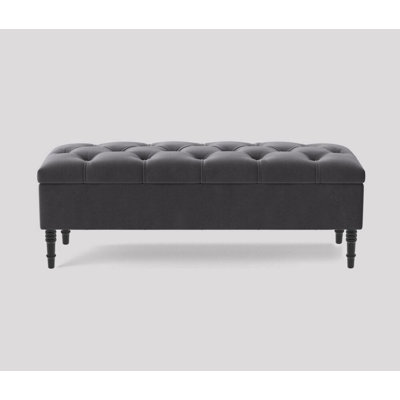 Alyana 90cm Wide Tufted Rectangle Ottoman Storage Bench, Upholstery Velvet Shoe Bench with Turned Wooden Legs