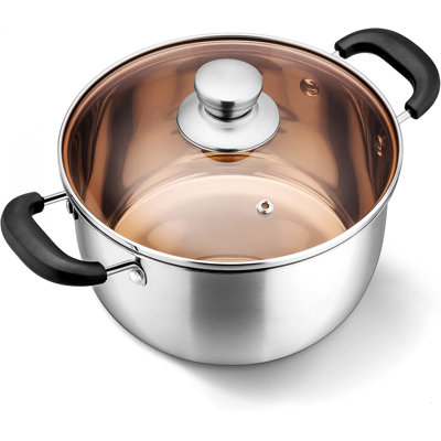 6QT Stock Pot with Lid, Stainless Steel Soup Pasta Pot for Home Kitchen Restaurant, Stockpot for Strew Simmer Boiling