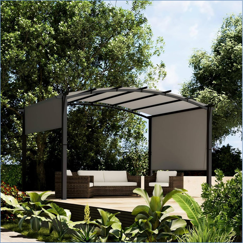 Pavillon de jardin en métal de 12 po x 9 pi avec abat-jour rétractable pour terrasse de jardin, Gris