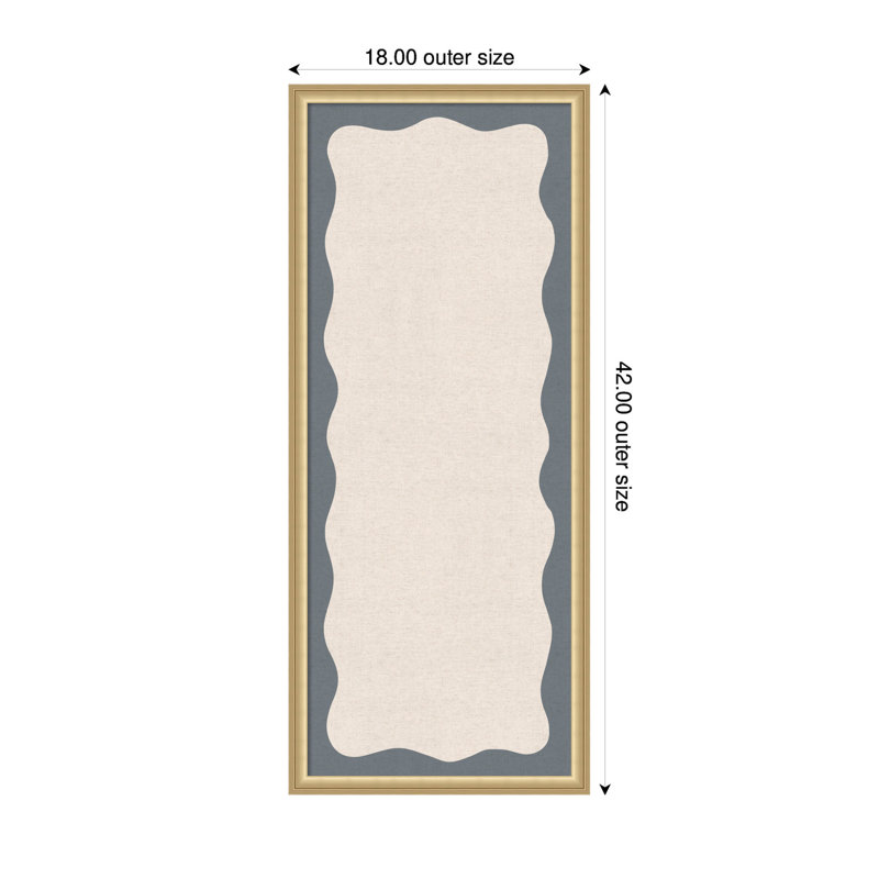 Tableau d'affichage en lin encadré en tissu, Bleu ardoise / crème, H 42 po x l 18 po x P 1,25 po, Or de Florence