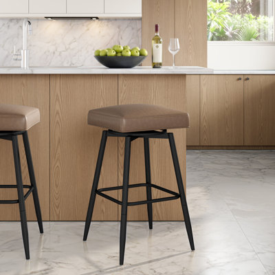 Wyndham Metal And Upholstered Square Backless Adjustable Height Swivel Stool