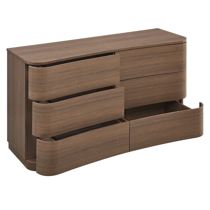 Commode courbée à 6 tiroirs Mirae, Chêne brun brossé
