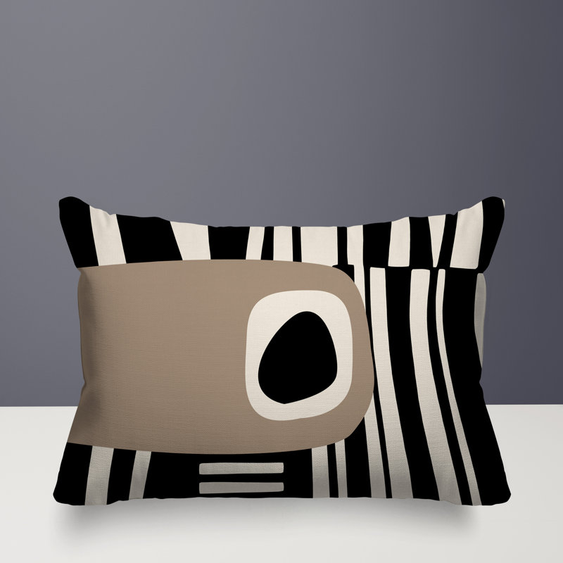 Oreiller rectangulaire réversible intérieur / extérieur Jina, H 18 po x l 25 po, Beige / noir / blanc cassé