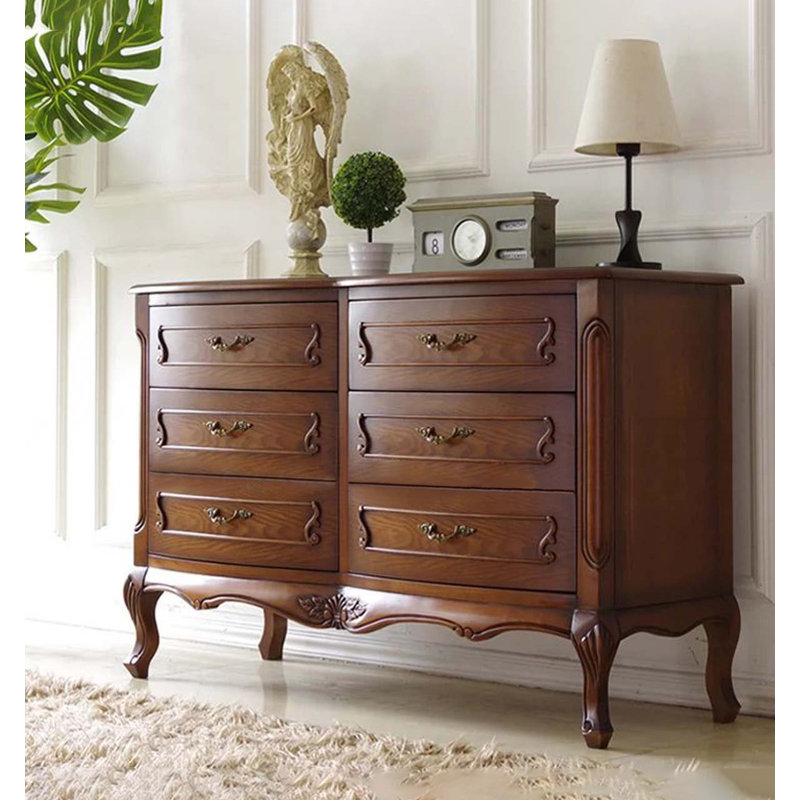 Ornate Vintage 6-Drawer Dresser with Carved Curved Legs