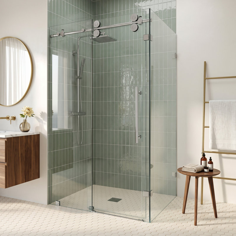 Winslow 58" W x 35" D x 74" H Sliding Frameless Shower Enclosure with 3/8  Clear Glass, Chrome