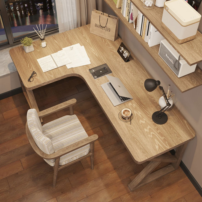 Bureau en bois massif en L Burlywood, Retour à gauche, H 29,53 po x l 62,99 po x P 39,37 po