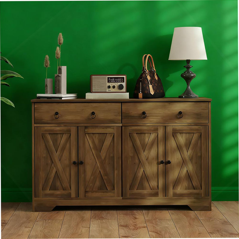 Armoire décorative, buffet de rangement de cuisine avec tiroirs, tablettes réglables, Marron clair