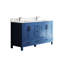 Meuble-lavabo 59 po, bleu, lavabo double, trou de robinet, rangement 4 portes 6, bois massif multifonctionnel caché, contreplaqué, lavabo rectangulaire en céramique, look minimaliste moderne, poignées rétro,