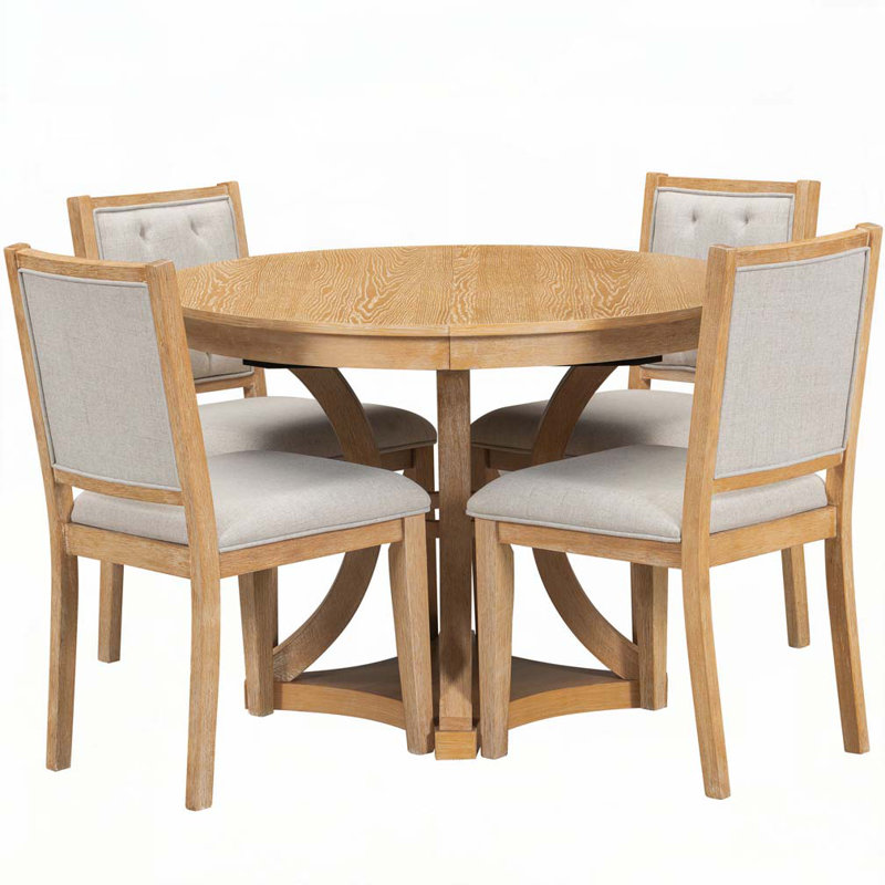 Ophelia & Co. 5-Piece Retro Dining Table Set Extendable Round Table and ...