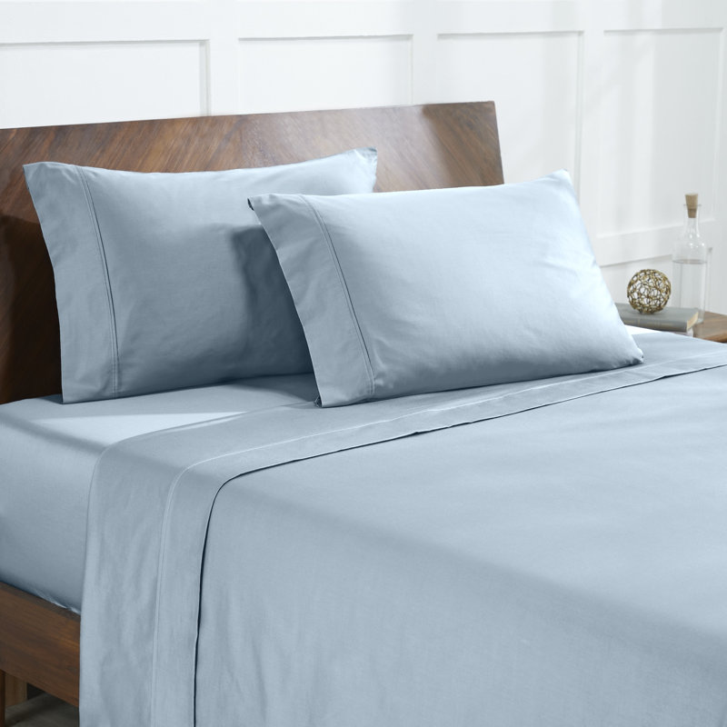 Ensemble de draps 100% coton de qualité égyptienne 400 fils Modern Soft, ultra doux, respirant et durable, Bleu clair