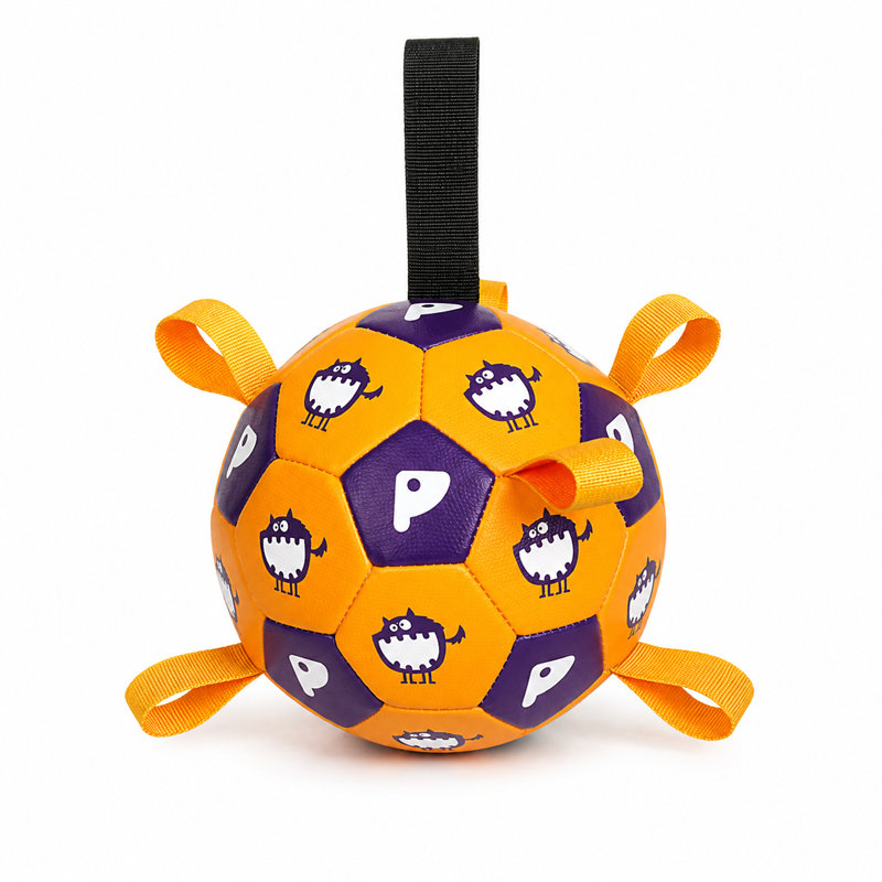 Ballon de soccer pour chien avec sangles - jouet interactif de 5,9 po et 7,5 po avec poignée, TPU durable, conception flottante et imperméable, pour petits et grands chiens (3 motifs)