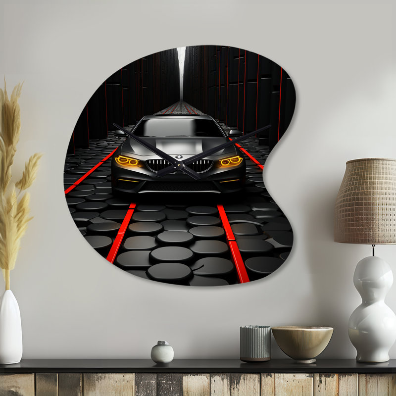 Abstrait de voiture noire - horloge murale en forme de route, horloge murale moderne asymétrique, Petit