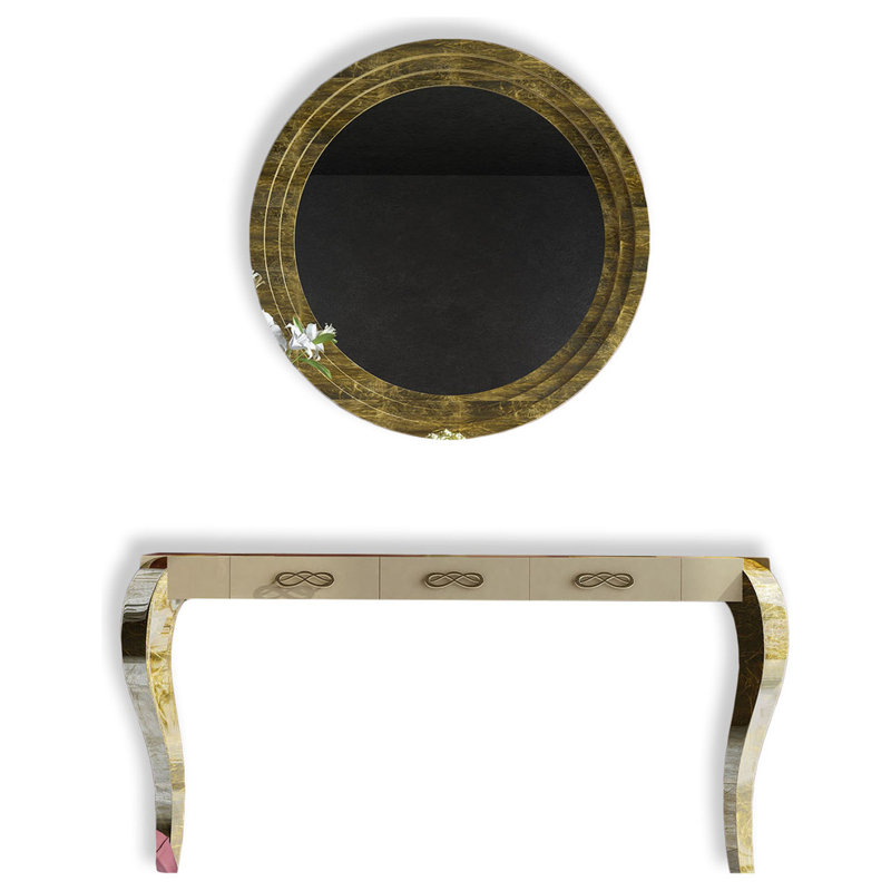 Ensemble de console et miroir Saphire, Champagne doré ultrabrillant, H 29,5 po x l 47 po x P 15,6 po