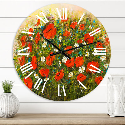 Blossoming Red Flower Fields - Horloge murale