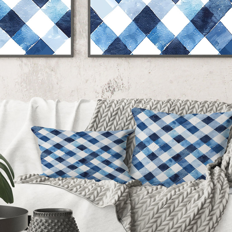 Coussin lombaire moderne à imprimé vichy bleu marine IV