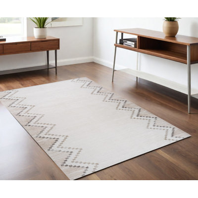 Tapis abstrait délavé beige et brun 4 pi x 6 pi