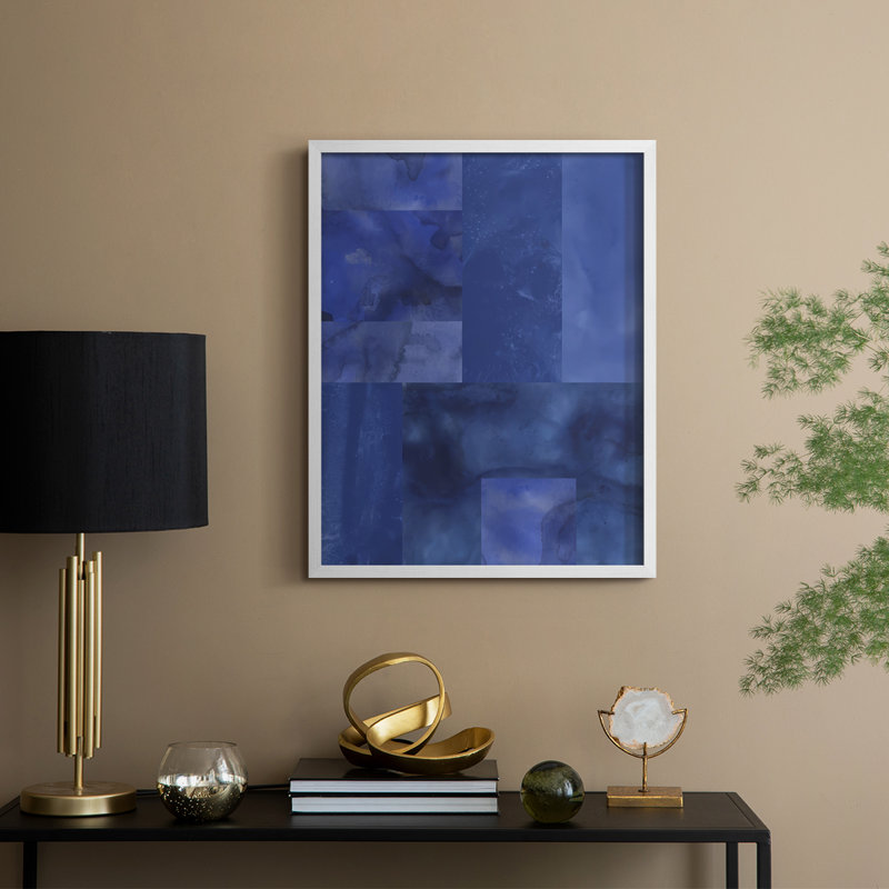 «Blue Puzzle II», reproduction encadrée - bois massif, H 21 po x l 17 po, Blanc
