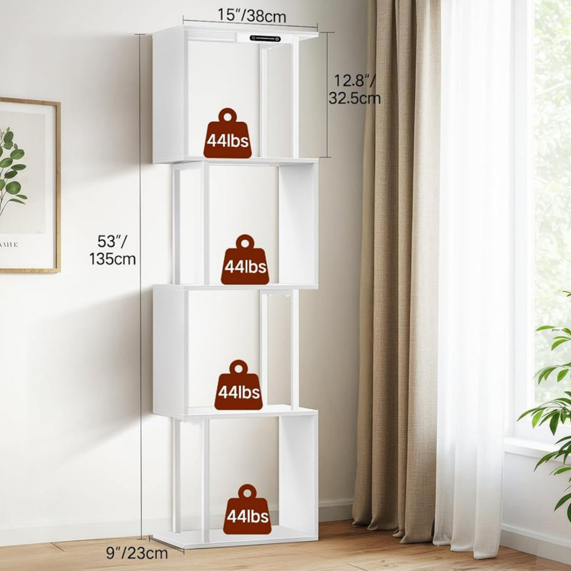 135cm H x 38cm W Metal Bookcase, White