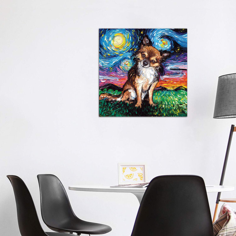 Long Haired Chihuahua Night by Aja Trier - Wrapped Canvas Painting, 93.98 cm H x 93.98 cm W x 1.91 cm D