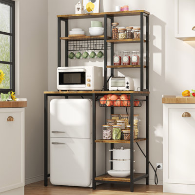 Mini-réfrigérateur avec rangement Kepptory, micro-ondes et organisateur de bar à café avec prise de courant, grandes tablettes de rangement pour appareils de cuisine, parfait pour le dortoir, café-bar, brun rétro
